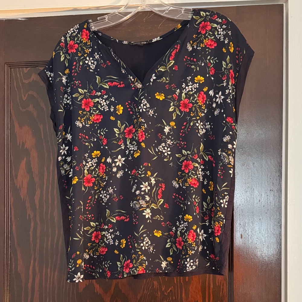 Papermoon Reece Mixed Material Floral Navy Women's Top